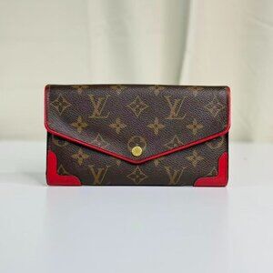 Louis Vuitton Monogram Canvas Wallet with Red Trim and Gold Hardware